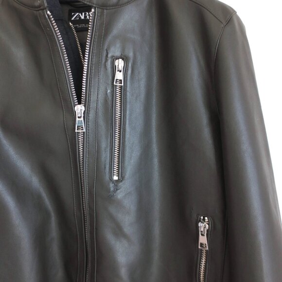 ZARA MAN DOUBLE ZIP LEATHER JACKET W/DETACHABLE HOOD - Picture 10 of 11